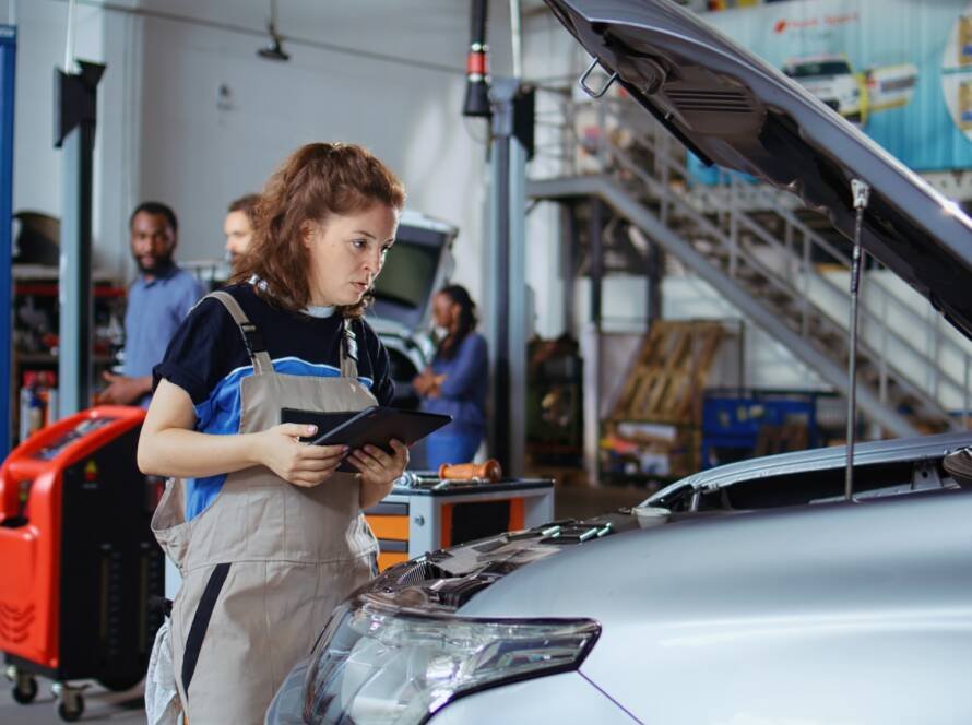 Mechanic checking car performance